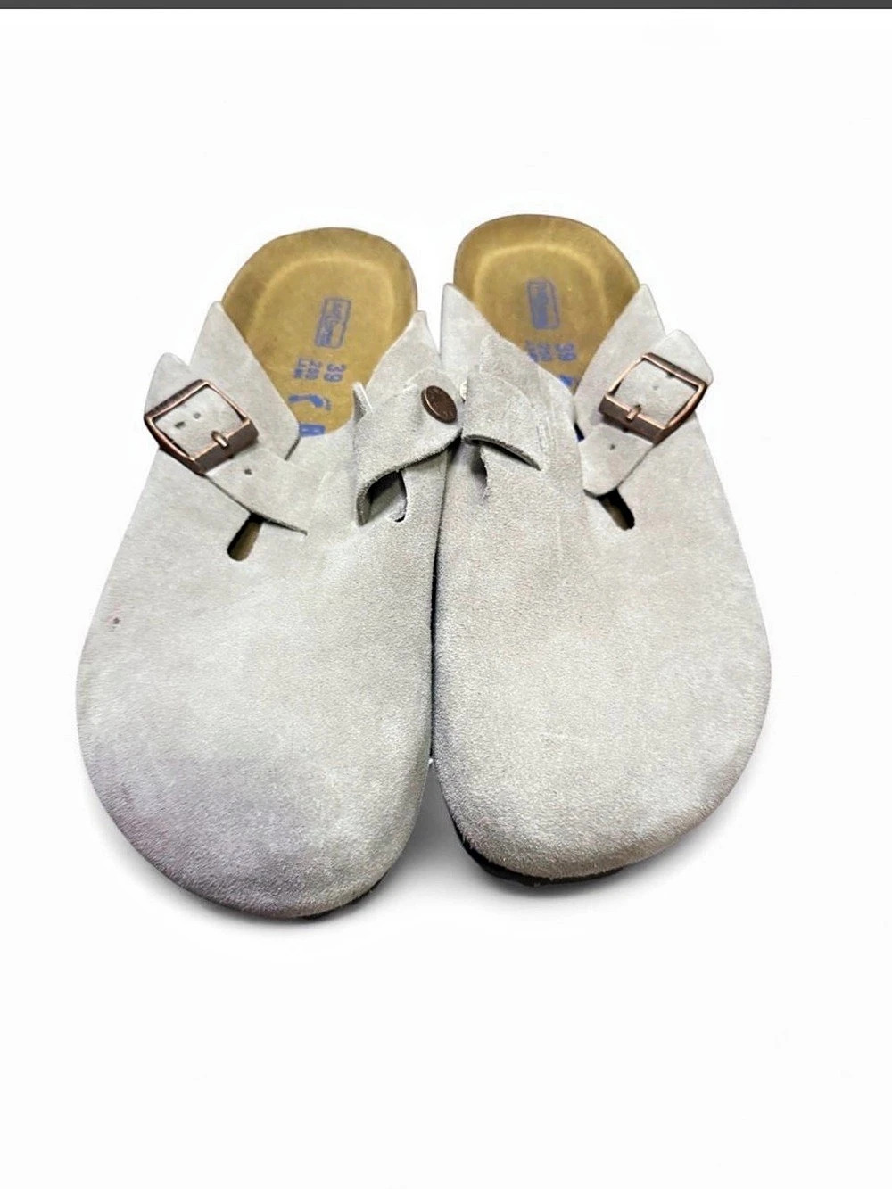 Birkenstock Boston Soft Footbed Clog Suede Buckle Sandals Gray EU 39